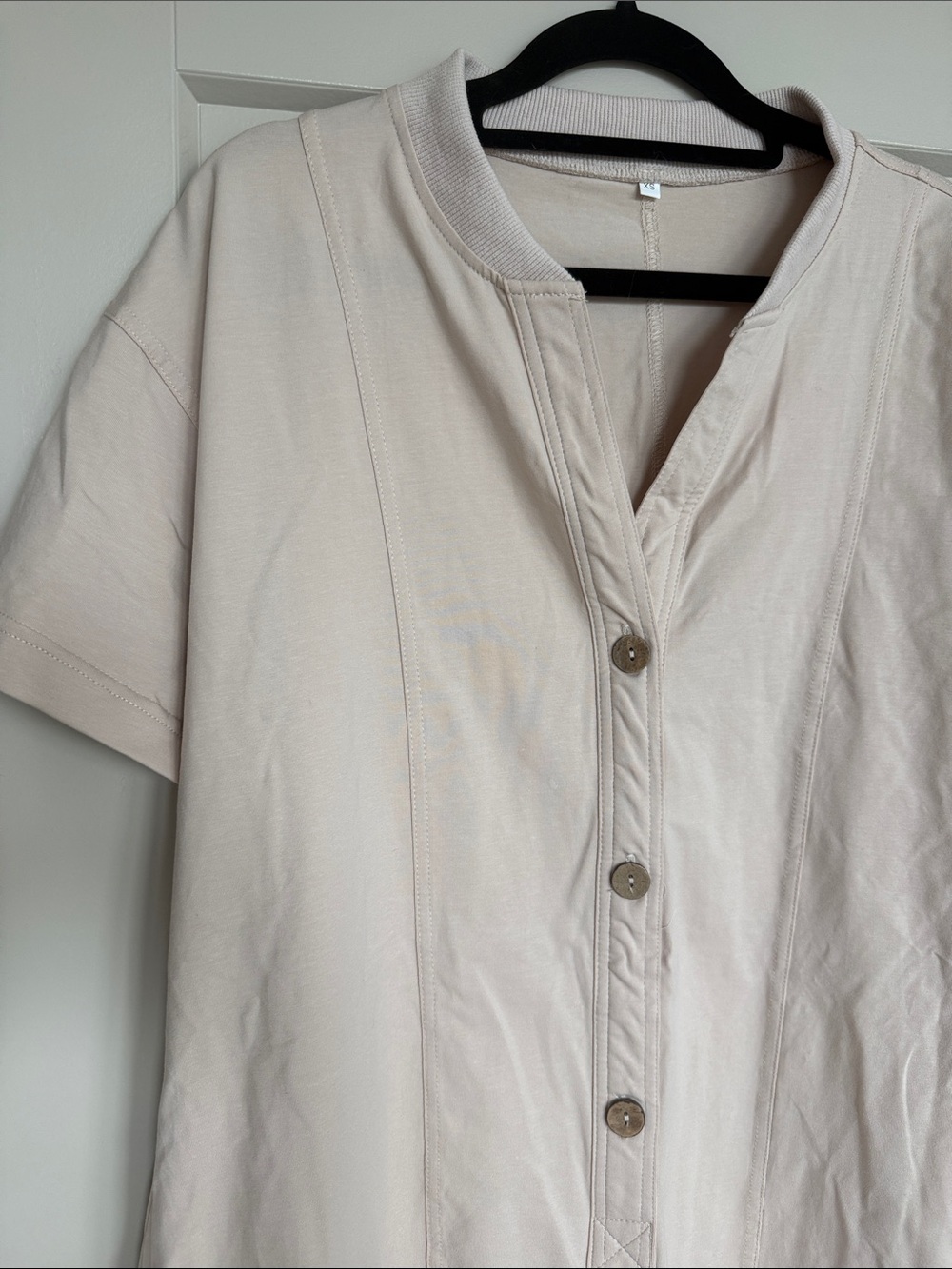 Beige Oversized Button-Front Romper, Size XS - Picture 4 of 5